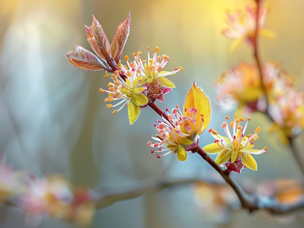 Männliche und weibliche Buchenblüten der Bachblüte No. 19 Beech